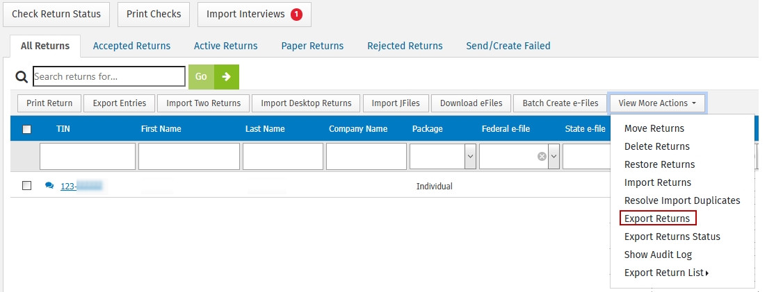 View More Actions dropdown screenshot